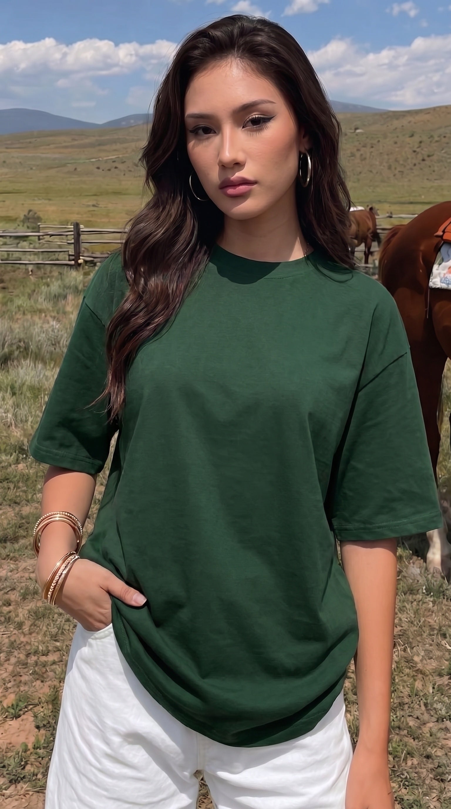 Kadın Nefti Basic Düz Baskısız Oversize Salas T-Shirt