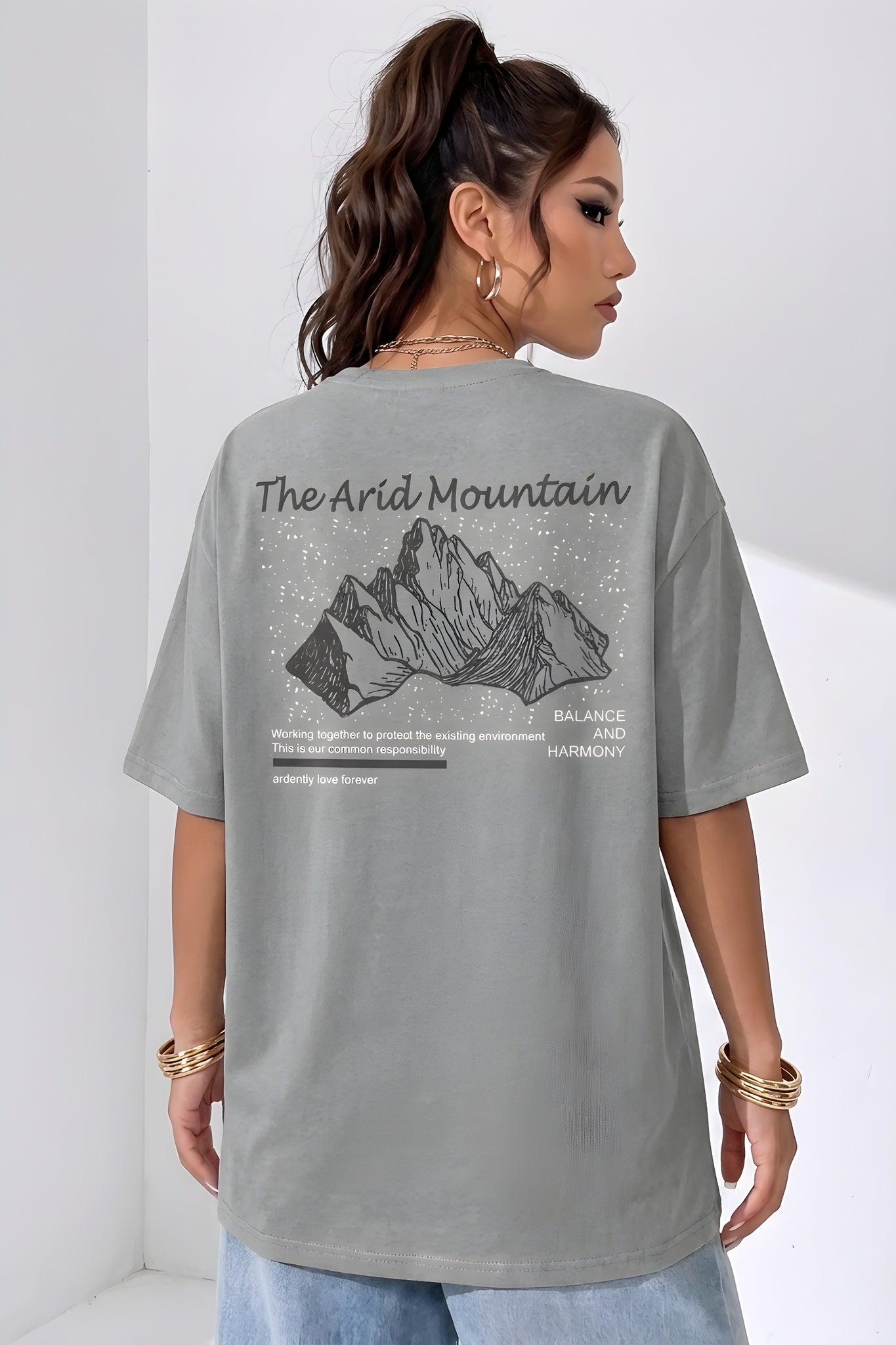 Arid Mountain Gri Oversize Salas Boyfriend Kadın T-Shirt
