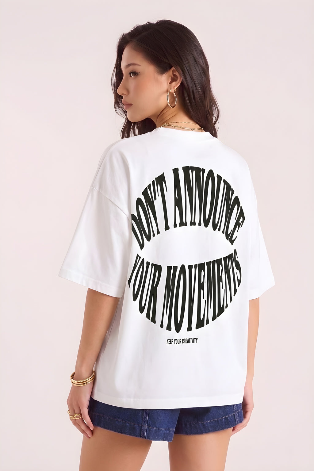 Dont Announce Beyaz Oversize Salas Boyfriend Kadın T-Shirt