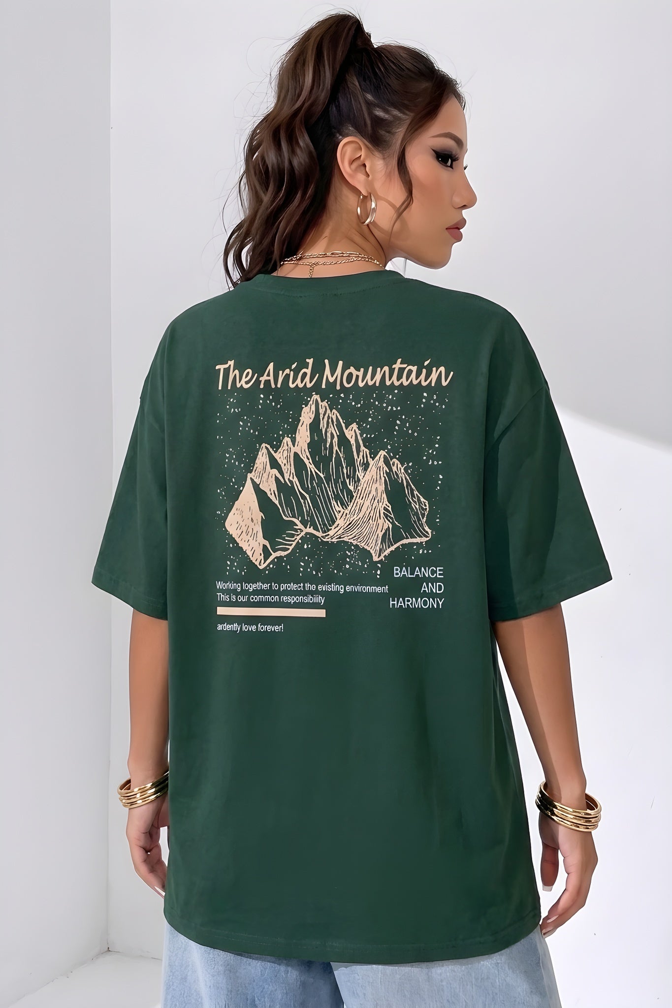 Arid Mountain Yeşil Oversize Salas Boyfriend Kadın T-Shirt