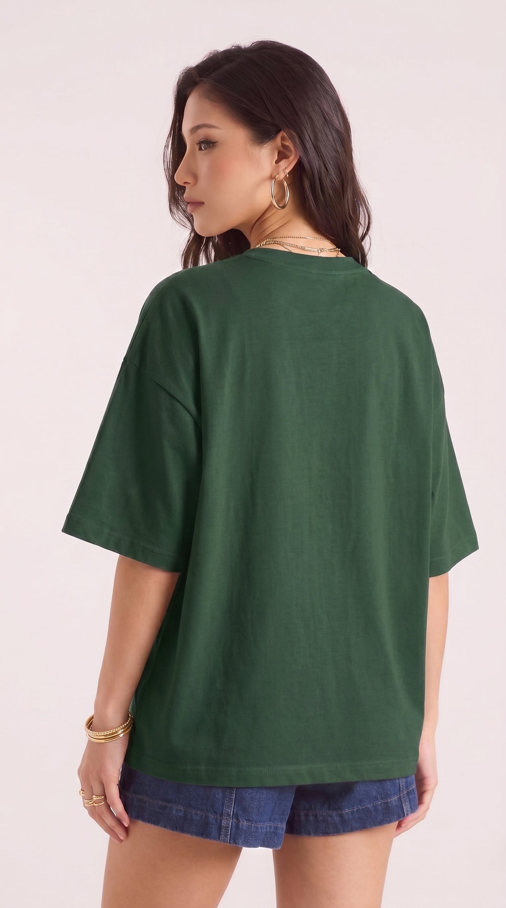 Kadın Nefti Yeşil Geyik Oversize Salas Boyfriend T-shirt