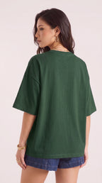 Kadın Nefti Yeşil Geyik Oversize Salas Boyfriend T-shirt