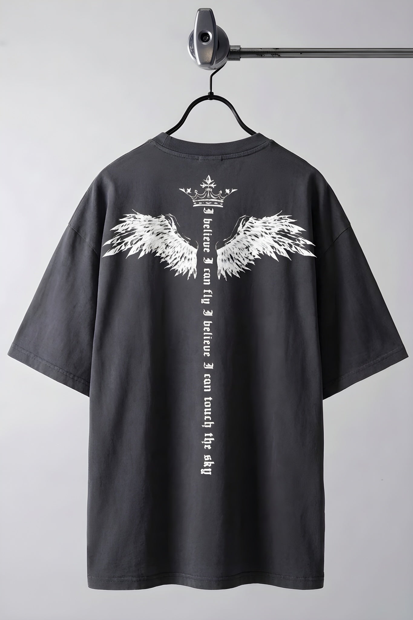 Erkek Füme I Can Fly Oversize Fit Bol Geniş Kalıp Salaş Kesim T-shirt