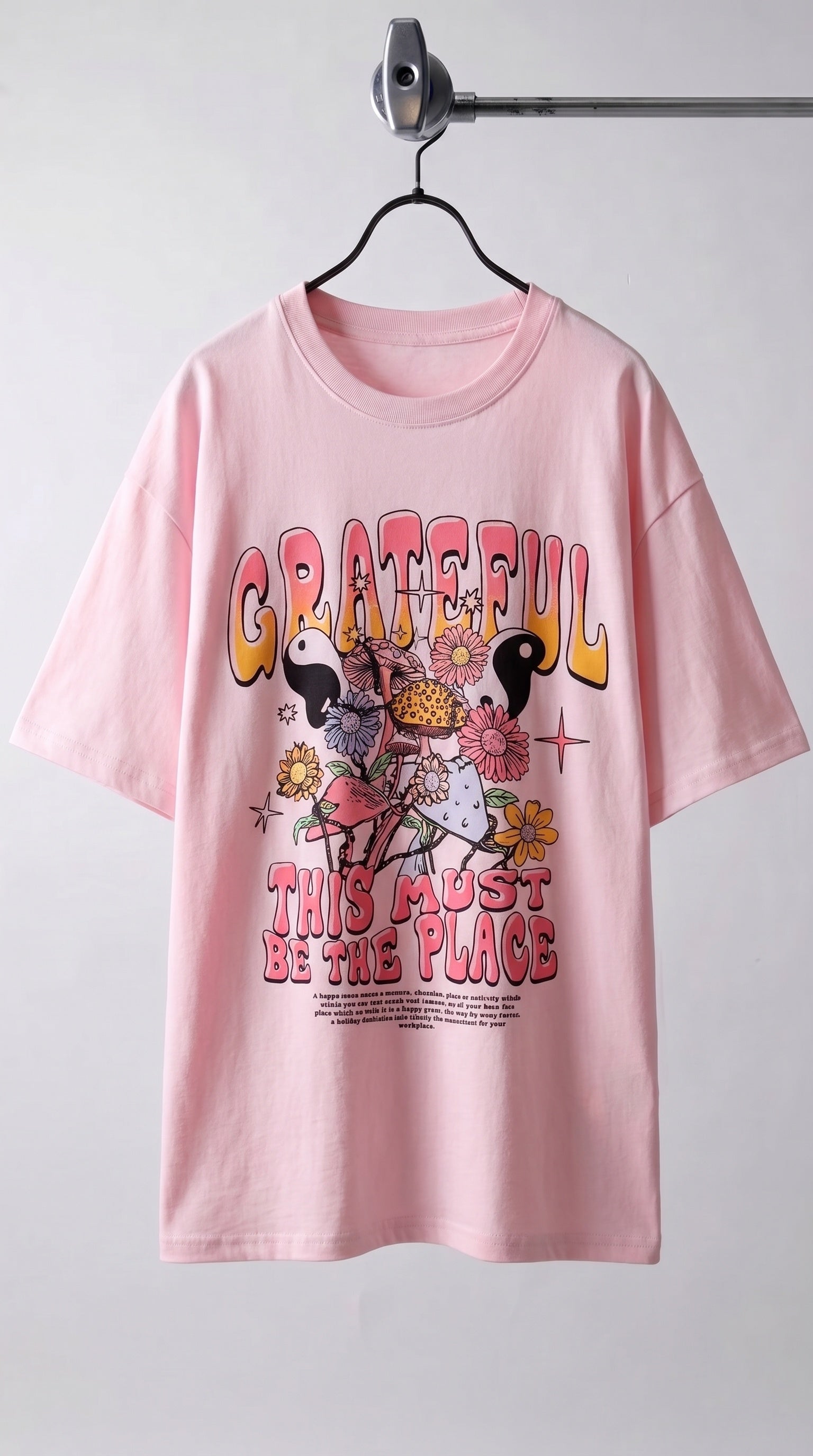 Kadın Pembe Greatful Oversize T-Shirt - K2189