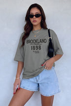 1898 Baskılı Gri Oversize Salas Boyfriend Kadın T-Shirt