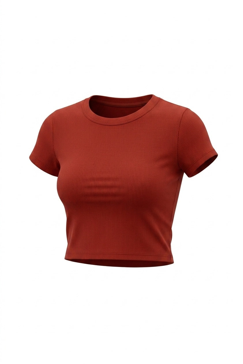 Kadın Kırmızı U Yaka Kısa Kollu Fitilli Kaşkorse Bluz Body