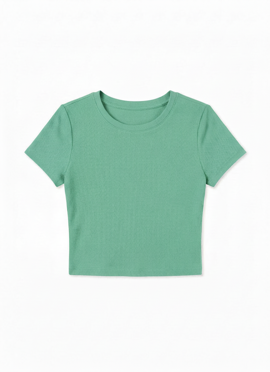 Kadın Mint Yeşili Bisiklet Yaka Kısa Kollu Fitilli Kaşkorse Crop Bluz