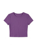 Kadın Mor Bisiklet Yaka Kısa Kollu Fitilli Kaşkorse Crop Bluz