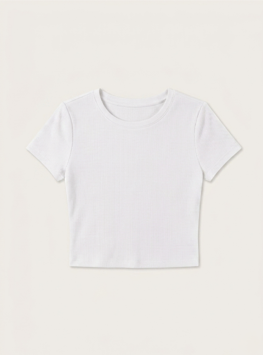 Kadın Beyaz Bisiklet Yaka Kısa Kollu Fitilli Kaşkorse Crop Bluz