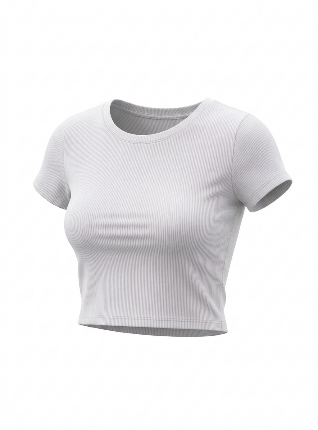 Kadın Beyaz Bisiklet Yaka Kısa Kollu Fitilli Kaşkorse Crop Bluz