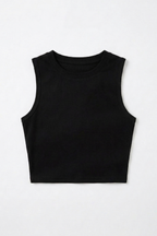 Kadın Siyah Kolsuz Bisiklet Yaka Likralı Sıfır Kol Atlet  Body Crop Bluz
