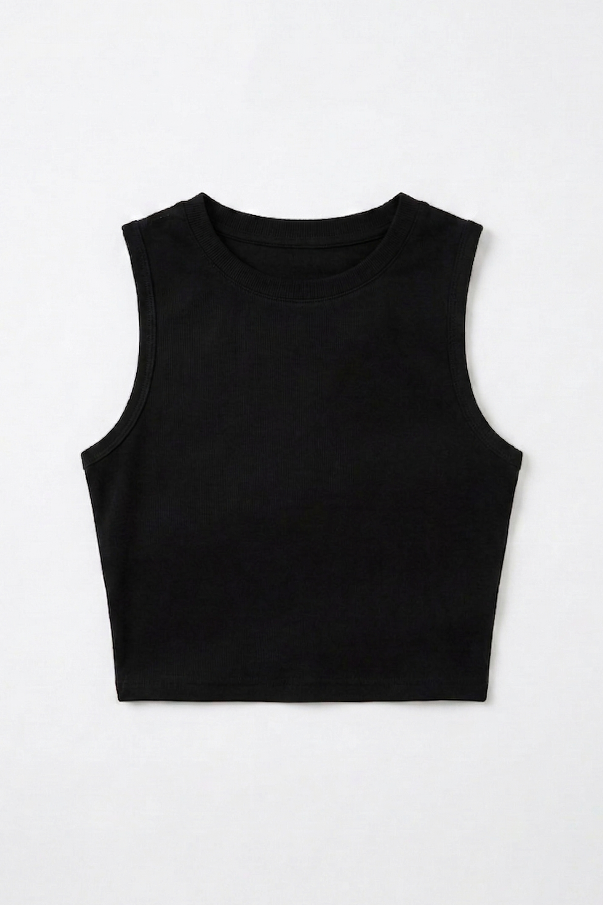 Kadın Siyah Kolsuz Bisiklet Yaka Likralı Sıfır Kol Atlet  Body Crop Bluz