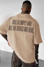 Erkek Hell & Devil Kabaran Baskı Camel Bisiklet Yaka Oversize Salas T-Shirt
