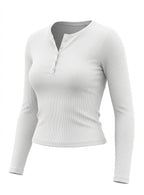 Kadın Beyaz Düğme Detaylı Patlı Düğmeli Bisiklet Yaka Uzun Kollu Fitilli Kaşkorse Bluz Body