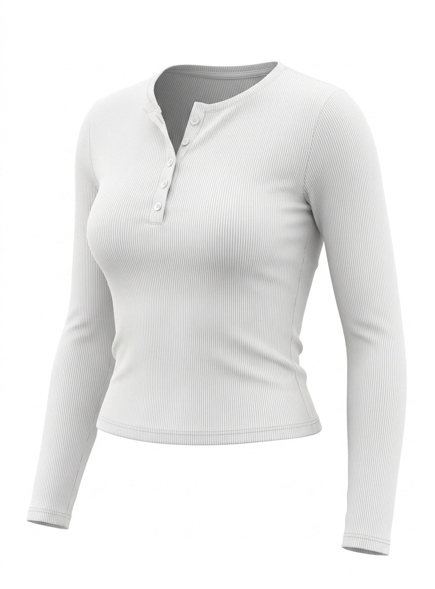 Kadın Beyaz Düğme Detaylı Patlı Düğmeli Bisiklet Yaka Uzun Kollu Fitilli Kaşkorse Bluz Body