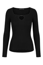 Kadın Siyah Armut Yaka Çengel Detaylı Kancalı Uzun Kollu Fitilli Extra Soft Yumuşak Bluz Body