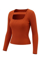Kadın Kiremit U Yaka Bant Detaylı Uzun Kollu Fitilli Extra Soft Yumuşak Bluz Body