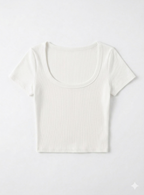 Kadın Beyaz U Yaka Kısa Kollu Fitilli Kaşkorse Body T-Shirt
