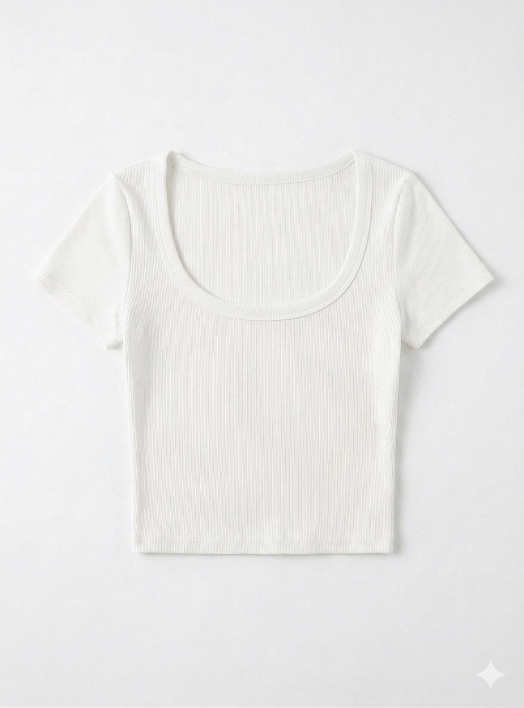 Kadın Beyaz U Yaka Kısa Kollu Fitilli Kaşkorse Body T-Shirt