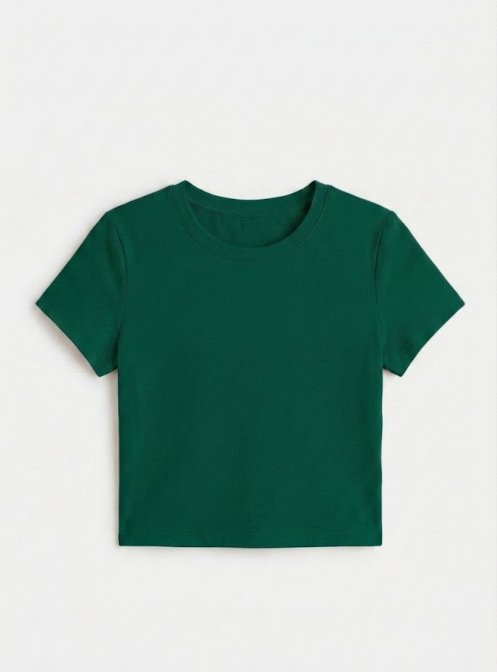 Kadın Bntn Yeşili Bisiklet Yaka Likralı Kısa Kol Body Crop T-Shirt