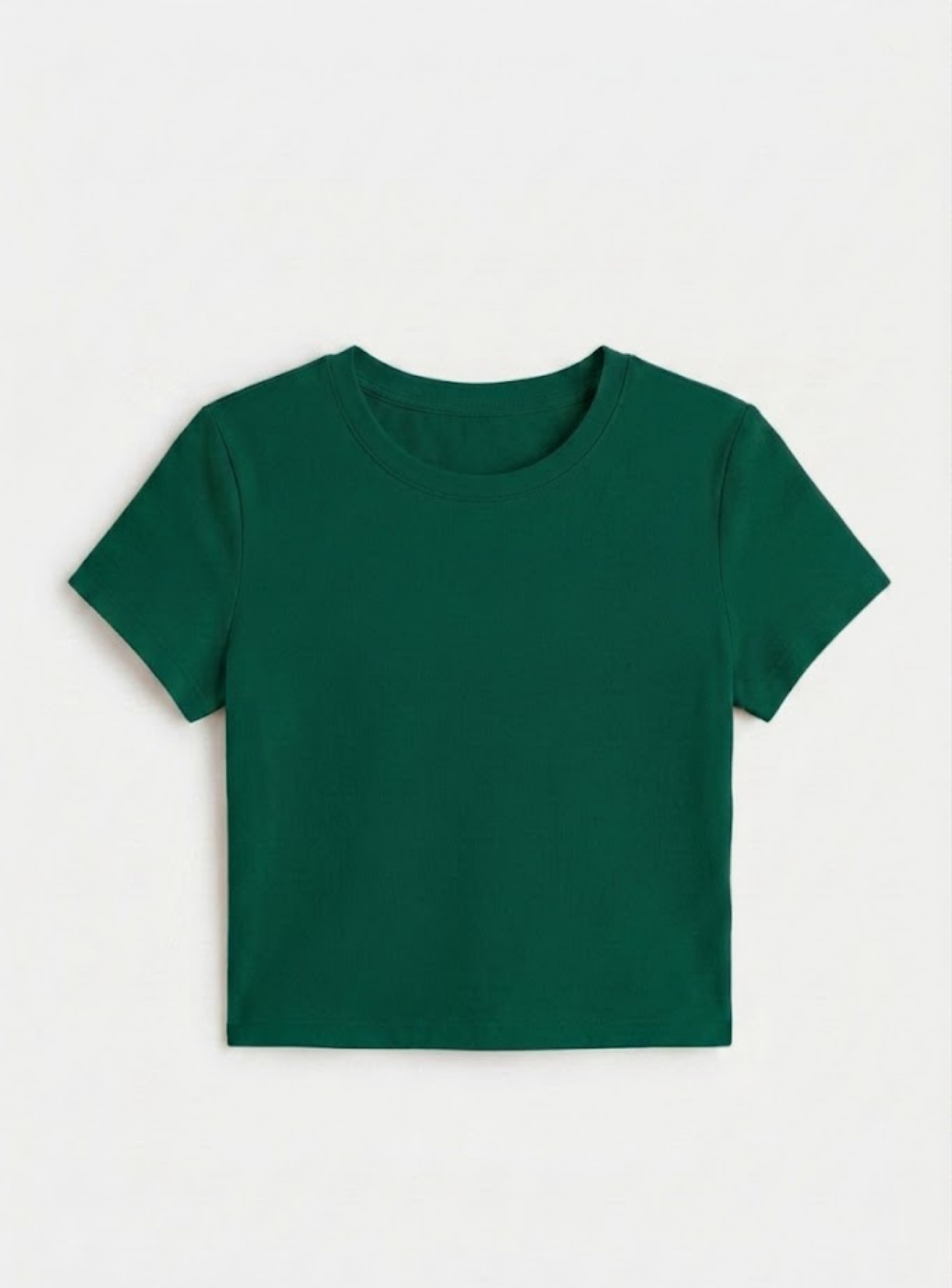 Kadın Bntn Yeşili Bisiklet Yaka Likralı Kısa Kol Body Crop T-Shirt