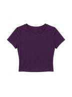 Kadın Mor Bisiklet Yaka Likralı Kısa Kol Body Crop T-Shirt