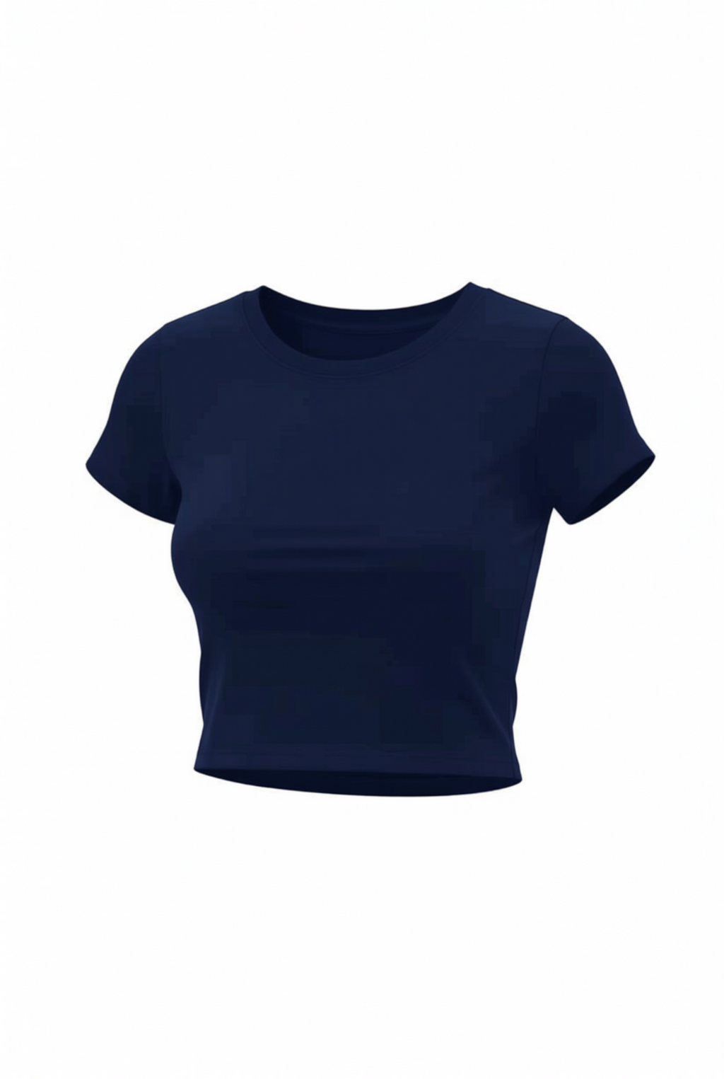 Kadın Lacivert Bisiklet Yaka Likralı Kısa Kol Body Crop Bluz