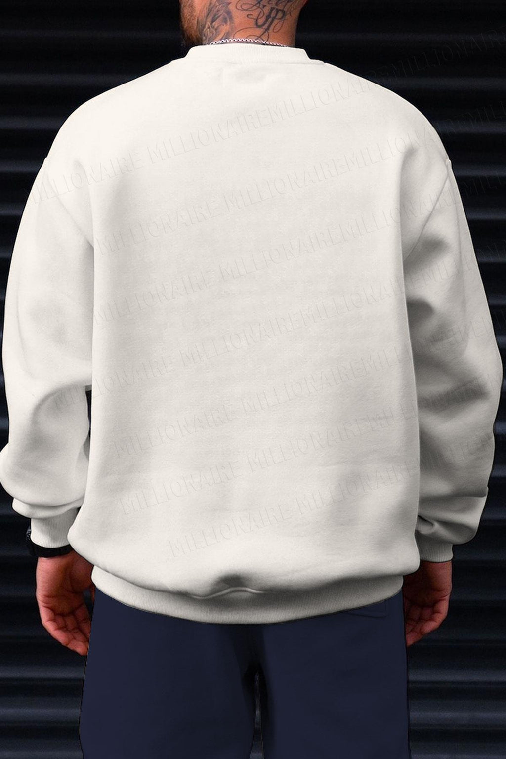 Erkek Ekru Kırık Beyaz City Of Angels Baskılı 0 Sıfır Yaka Oversize Salaş Bol Kesim Polar Sweatshirt