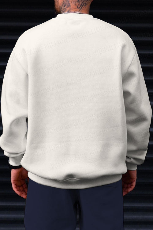 Erkek Ekru Kırık Beyaz City Of Angels Baskılı 0 Sıfır Yaka Oversize Salaş Bol Kesim Polar Sweatshirt