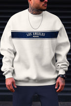 Erkek Ekru Kırık Beyaz City Of Angels Baskılı 0 Sıfır Yaka Oversize Salaş Bol Kesim Polar Sweatshirt