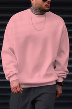 Erkek Pembe Basic 0 Sıfır Yaka Baskısız Düz Oversize Salaş Bol Kesim Polar Sweatshirt