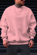 Erkek Pembe Basic 0 Sıfır Yaka Baskısız Düz Oversize Salaş Bol Kesim Polar Sweatshirt