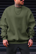 Erkek Haki Yeşili Basic 0 Sıfır Yaka Baskısız Düz Oversize Salaş Bol Kesim Polar Sweatshirt