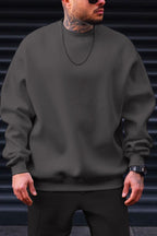 Erkek Petrol Füme Basic 0 Sıfır Yaka Baskısız Düz Oversize Salaş Bol Kesim Polar Sweatshirt