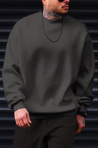 Erkek Petrol Füme Basic 0 Sıfır Yaka Baskısız Düz Oversize Salaş Bol Kesim Polar Sweatshirt