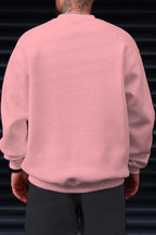 Erkek Pembe Basic 0 Sıfır Yaka Baskısız Düz Oversize Salaş Bol Kesim Polar Sweatshirt