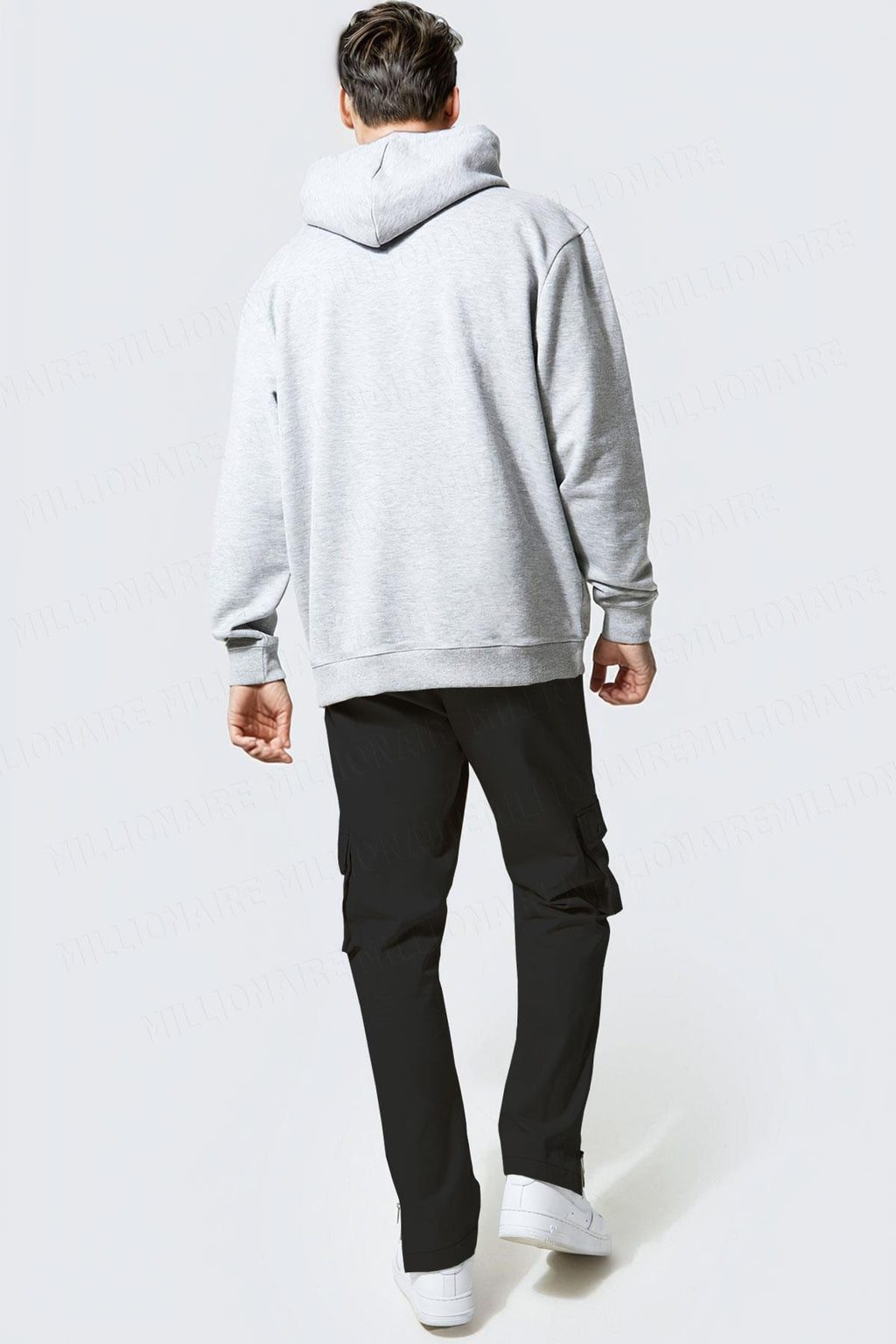 Erkek Gri Spectacular Baskılı 3 iplik Şardonlu Kapüşonlu Kanguru Cepli Oversize Salaş Hoodie Sweatshirt