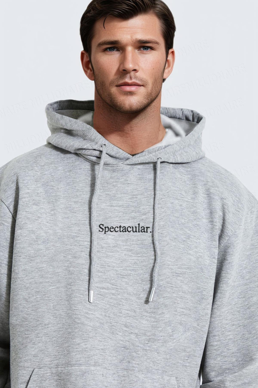 Erkek Gri Spectacular Baskılı 3 iplik Şardonlu Kapüşonlu Kanguru Cepli Oversize Salaş Hoodie Sweatshirt