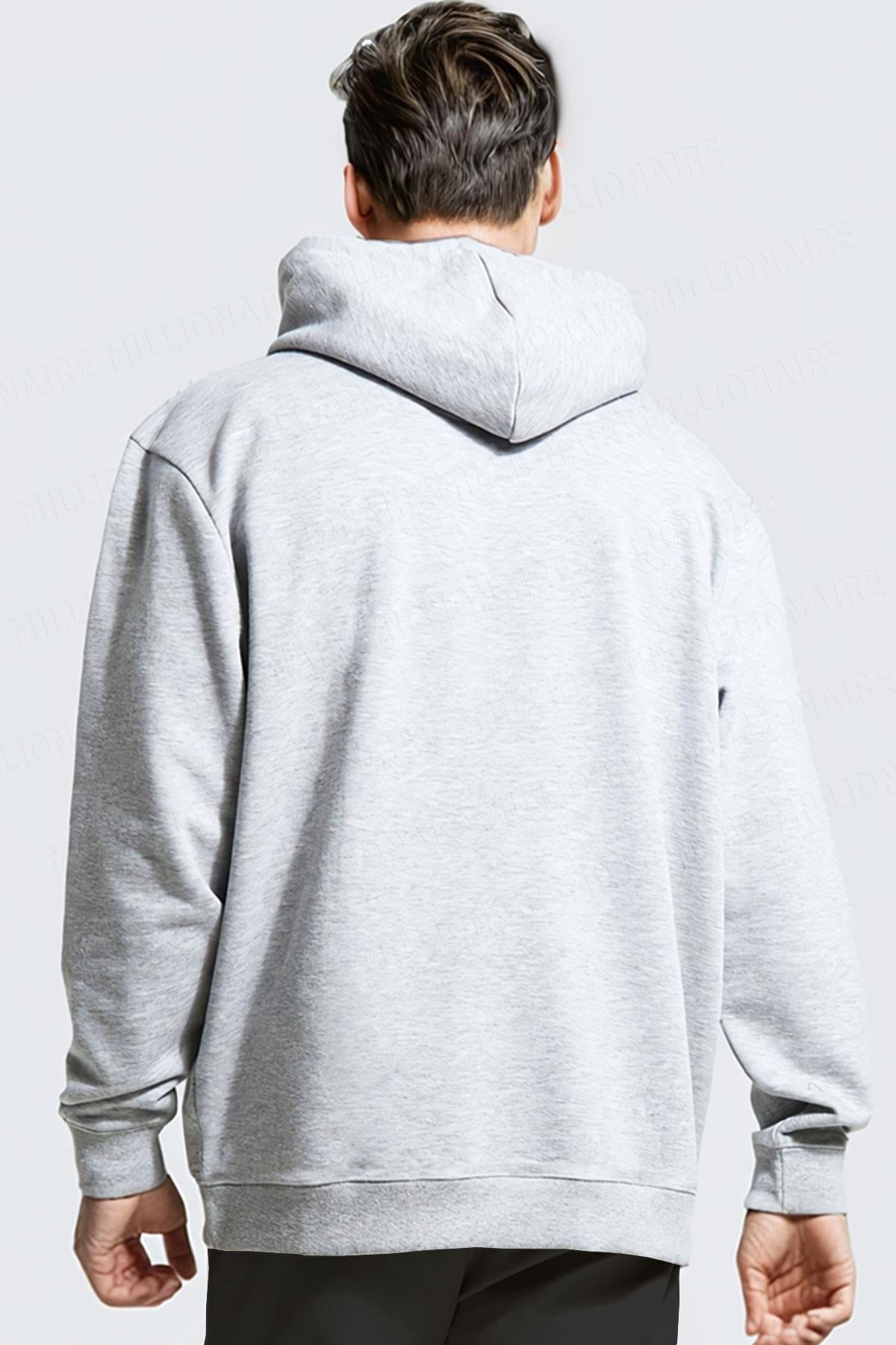 Erkek Gri Spectacular Baskılı 3 iplik Şardonlu Kapüşonlu Kanguru Cepli Oversize Salaş Hoodie Sweatshirt