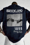Erkek 1898 Baskılı Lacivert Oversize Salas T-shirt