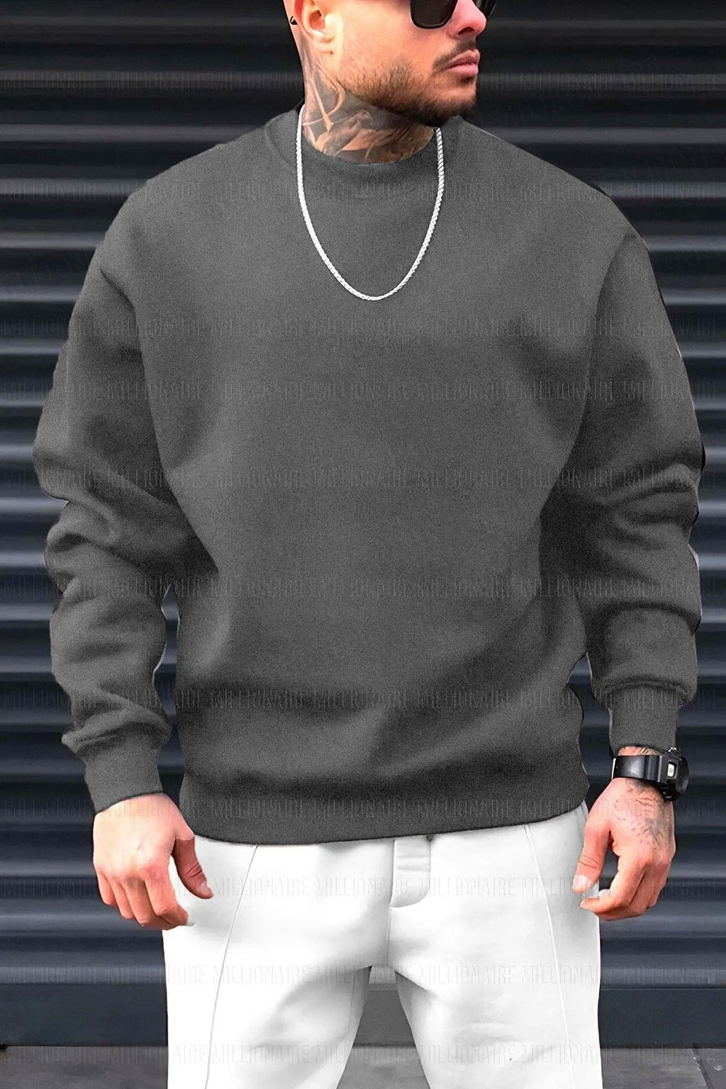 Erkek Antrasit Basic 0 Sıfır Yaka Baskısız Düz Oversize Salaş Bol Kesim Polar Sweatshirt