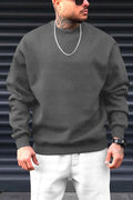 Erkek Antrasit Basic 0 Sıfır Yaka Baskısız Düz Oversize Salaş Bol Kesim Polar Sweatshirt