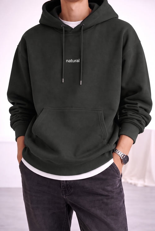 Erkek Antrasit Natural 3 iplik Şardonlu Kapüşonlu Kanguru Cepli Oversize Salaş Hoodie Sweatshirt