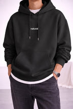 Erkek Antrasit Natural 3 iplik Şardonlu Kapüşonlu Kanguru Cepli Oversize Salaş Hoodie Sweatshirt