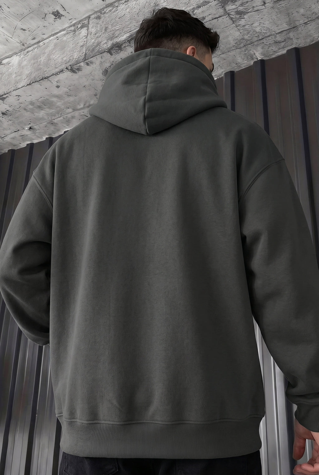 Erkek Antrasit Natural 3 iplik Şardonlu Kapüşonlu Kanguru Cepli Oversize Salaş Hoodie Sweatshirt