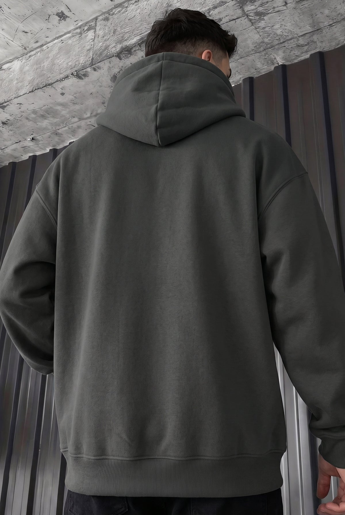 Erkek Antrasit Natural 3 iplik Şardonlu Kapüşonlu Kanguru Cepli Oversize Salaş Hoodie Sweatshirt