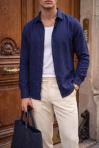 Erkek Arturo Lacivert Renkli Soft Dokulu Gabardin Görünümlü Uzun Kollu Gömlek