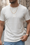 Erkek Beyaz Henley Yaka Tişört Üç Düğmeli Patlı Fitilli Regular T-shirt