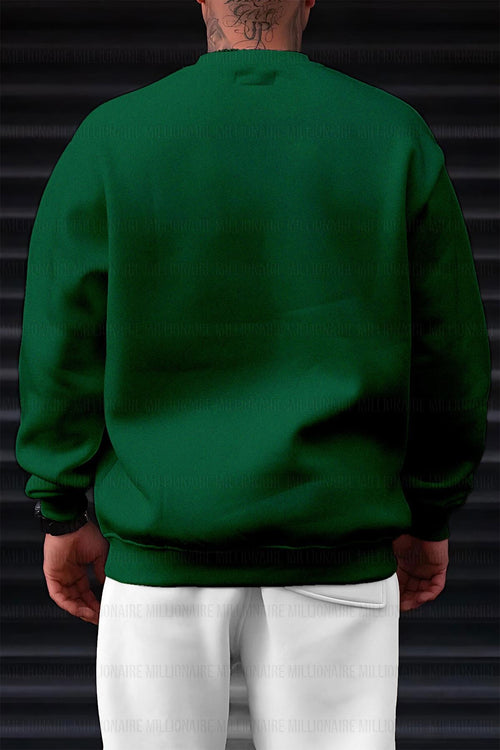 Erkek Bntn Yeşil Dreamer Baskılı 0 Sıfır Yaka Oversize Salaş Bol Kesim Polar Sweatshirt