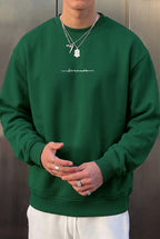 Erkek Bntn Yeşil Dreamer Baskılı 0 Sıfır Yaka Oversize Salaş Bol Kesim Polar Sweatshirt
